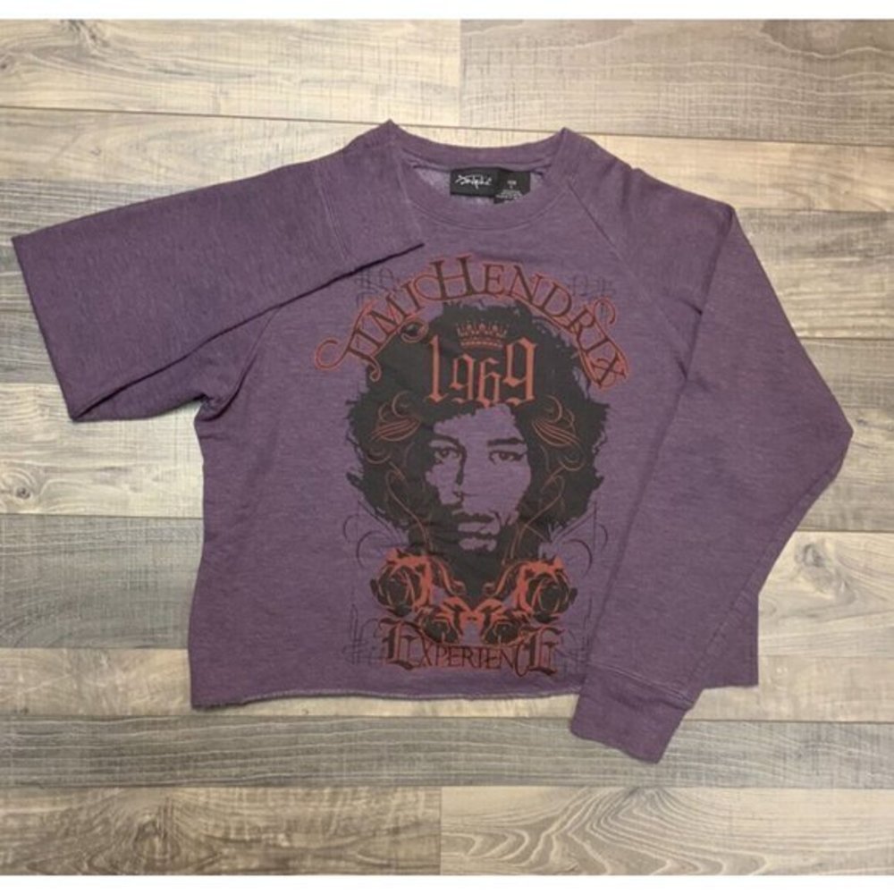 Jimi Hendrix Cropped Womens Large Purple Full Graphic Print Crew Neck Sweatshirt - Picture 3 of 10
